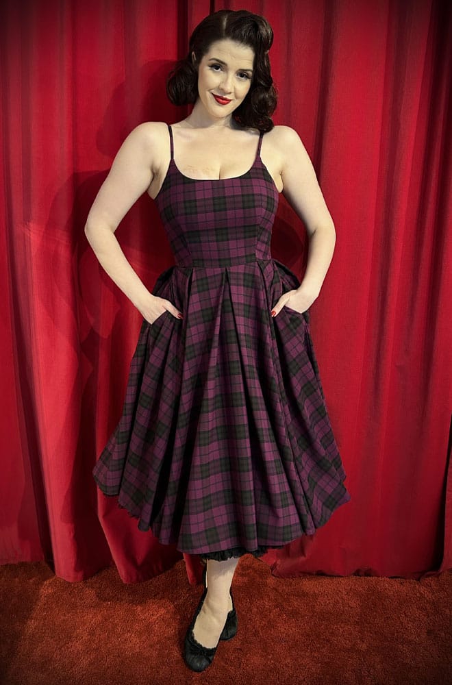 Stretch Tartan Priscilla Dress in Berry image 2