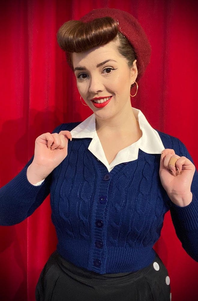 Navy 40s Cable Knit Cardigan image 0