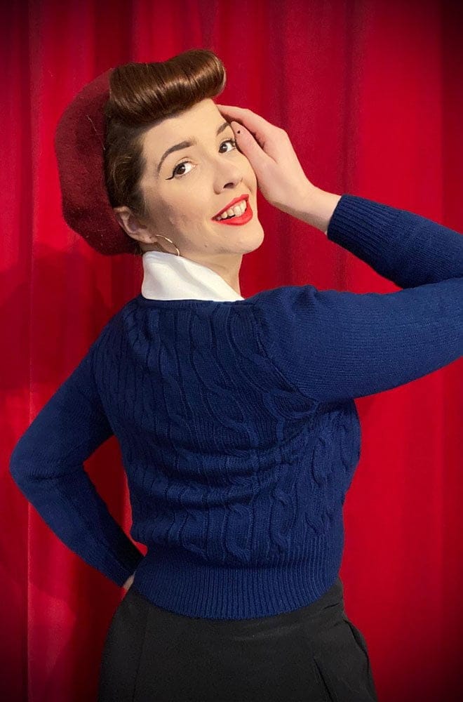 Navy 40s Cable Knit Cardigan image 1