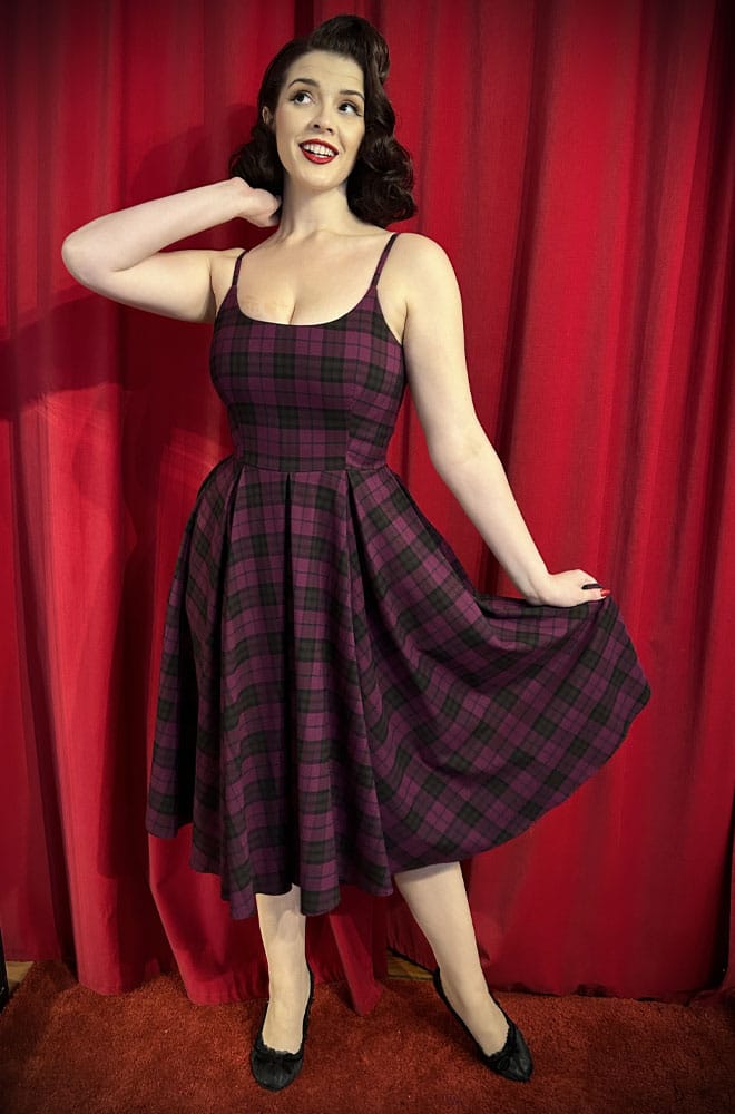 Stretch Tartan Priscilla Dress in Berry image 0