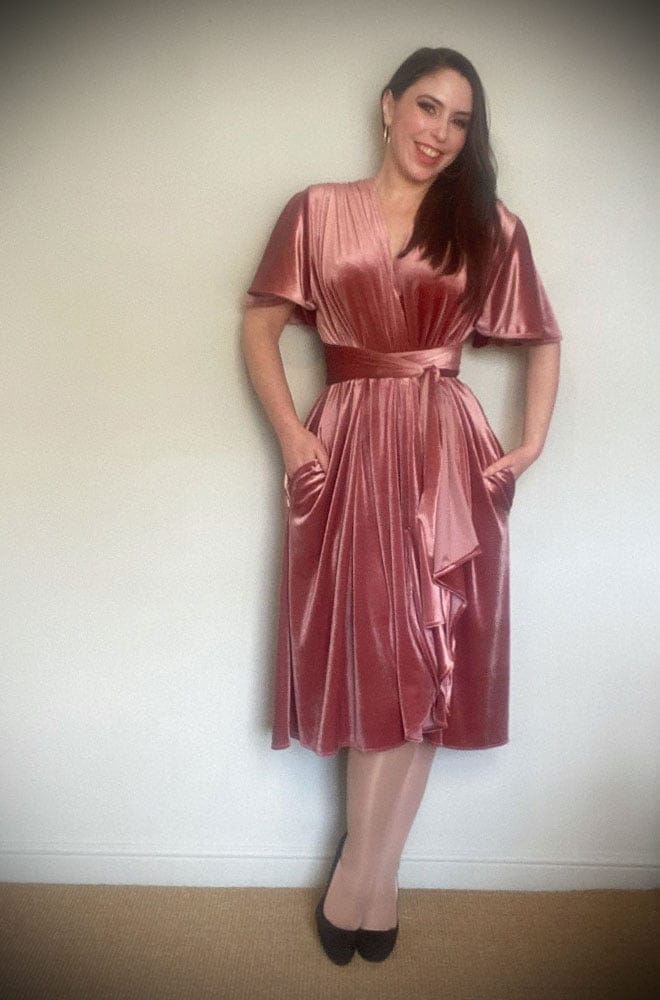 Dusky Pink Velvet Claudia Flutter Dress image 3