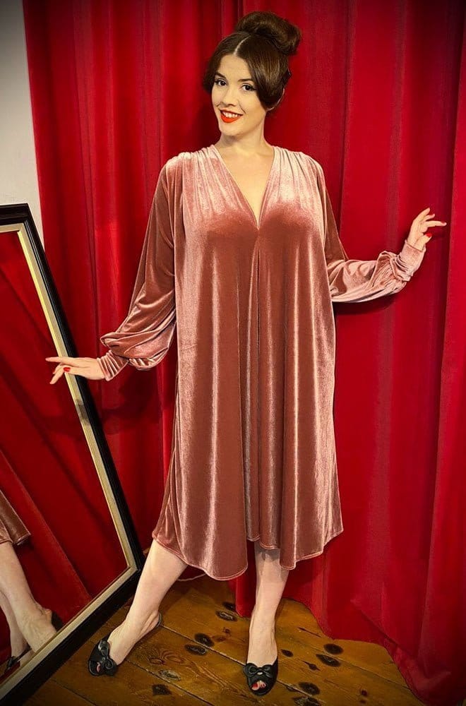 Dusky Pink Velvet Claudia Dress image 3
