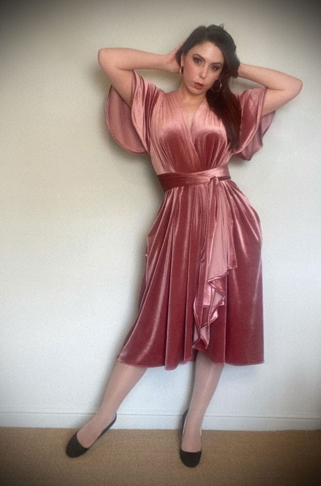 Dusky Pink Velvet Claudia Flutter Dress image 0