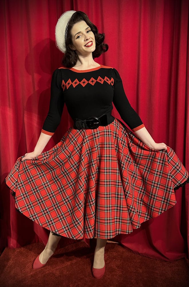 Red Tartan Swing Skirt image 0