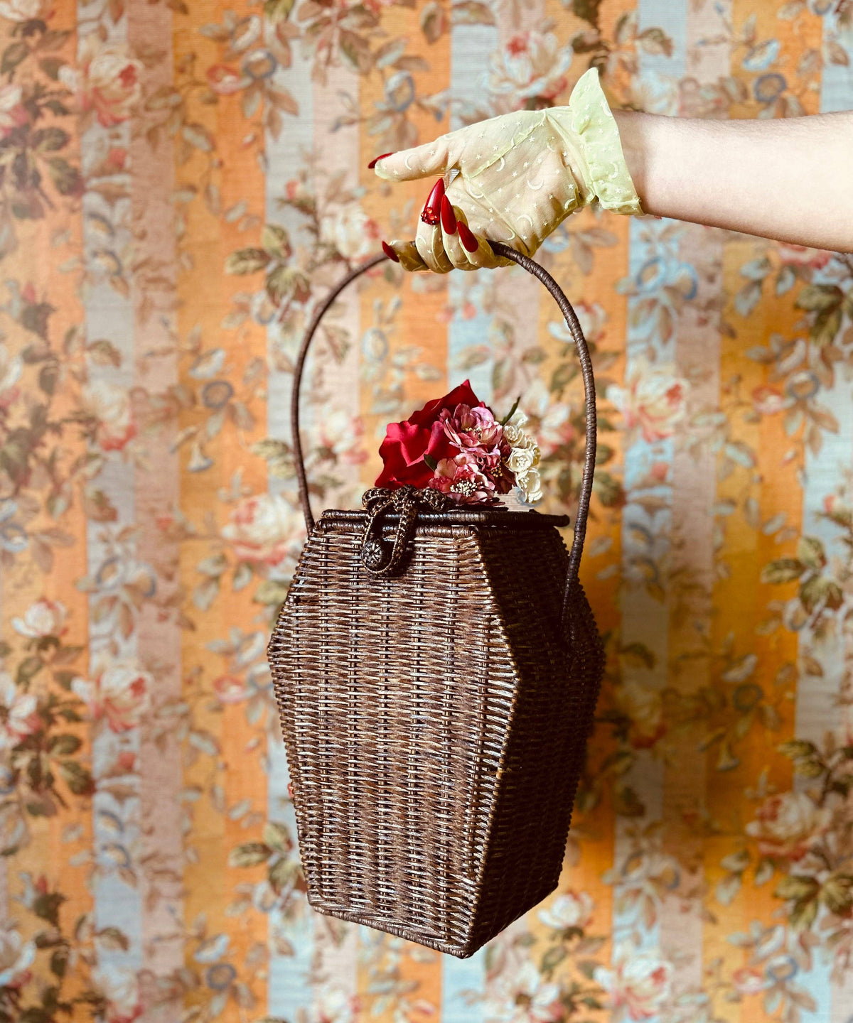 Coffin Basket Handbag - Red Rose