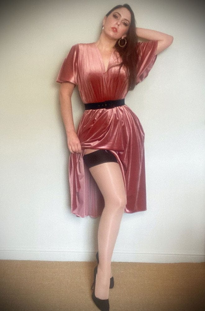 Dusky Pink Velvet Claudia Flutter Dress image 4