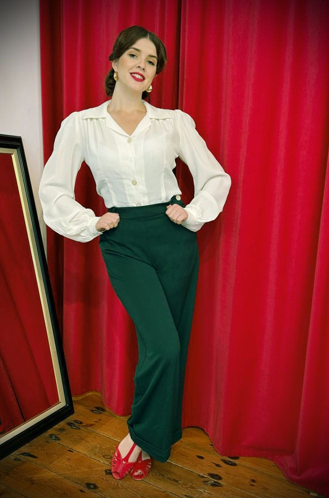 Bottle Green High Waisted Trousers image 2