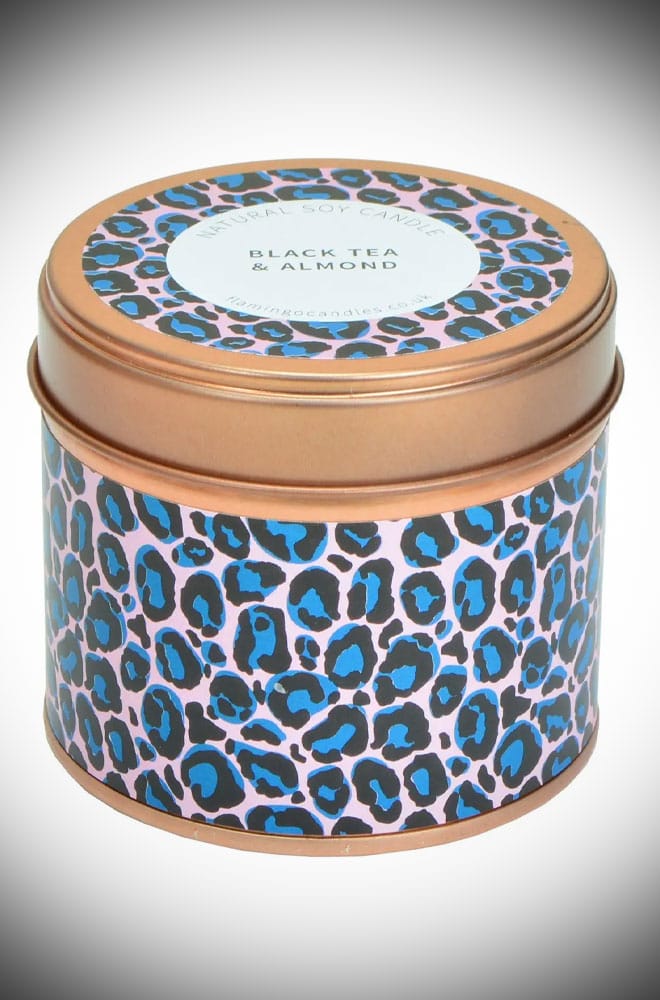 Black Tea & Almond Leopard Print Tin Candle image 0