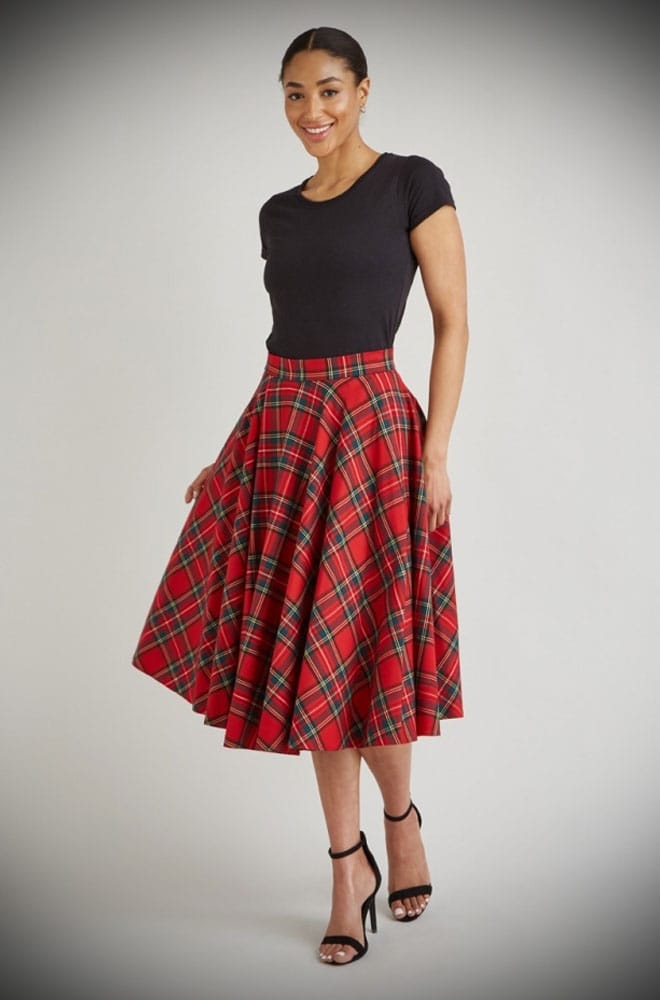 Red Tartan Swing Skirt image 7