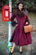 Burgundy Faux Fur Collar Swing Coat image 0