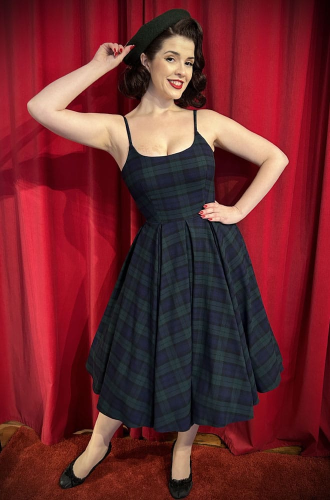 Stretch Tartan Priscilla Dress in Forest Green image 0