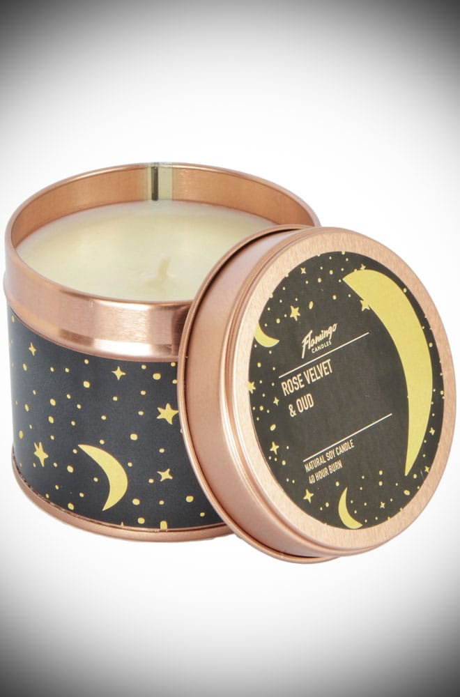 Rose Velvet & Oud Moon & Stars Rose Gold Tin Candle image 0
