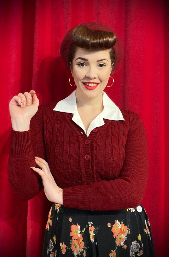 Wine 40s Cable Knit Cardigan image 2