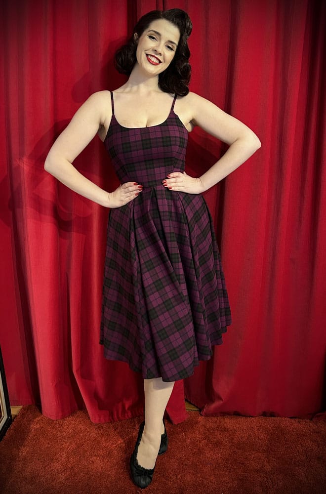 Stretch Tartan Priscilla Dress in Berry image 4