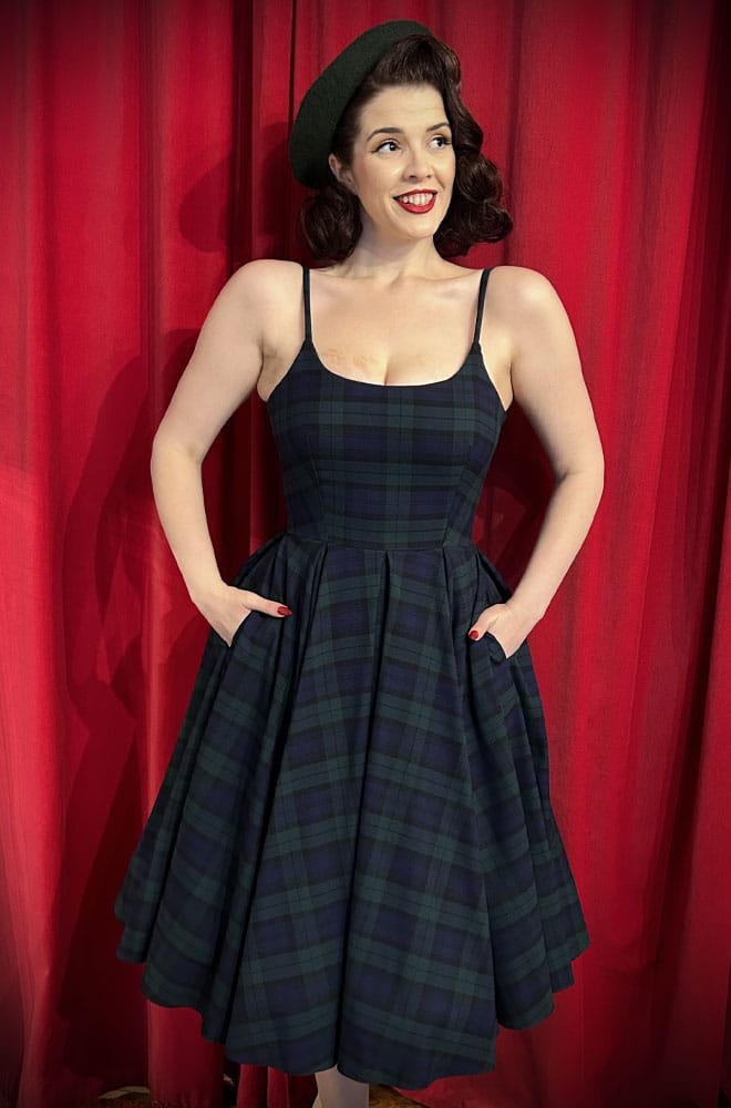 Stretch Tartan Priscilla Dress in Forest Green image 1