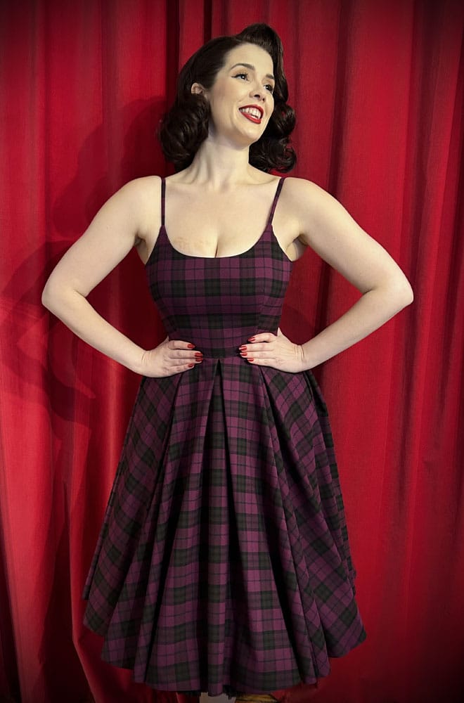 Stretch Tartan Priscilla Dress in Berry image 1
