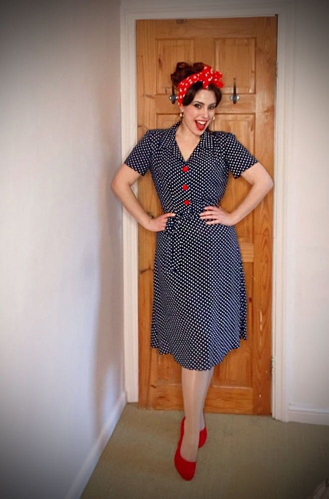 Navy Polka Dot Shirt Dress image 4