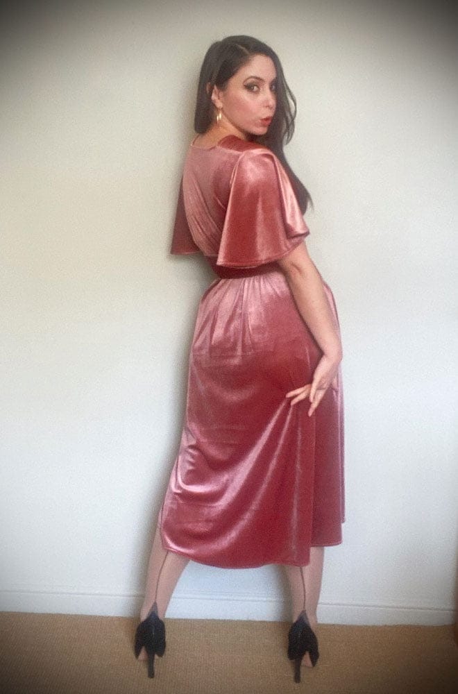 Dusky Pink Velvet Claudia Flutter Dress image 1