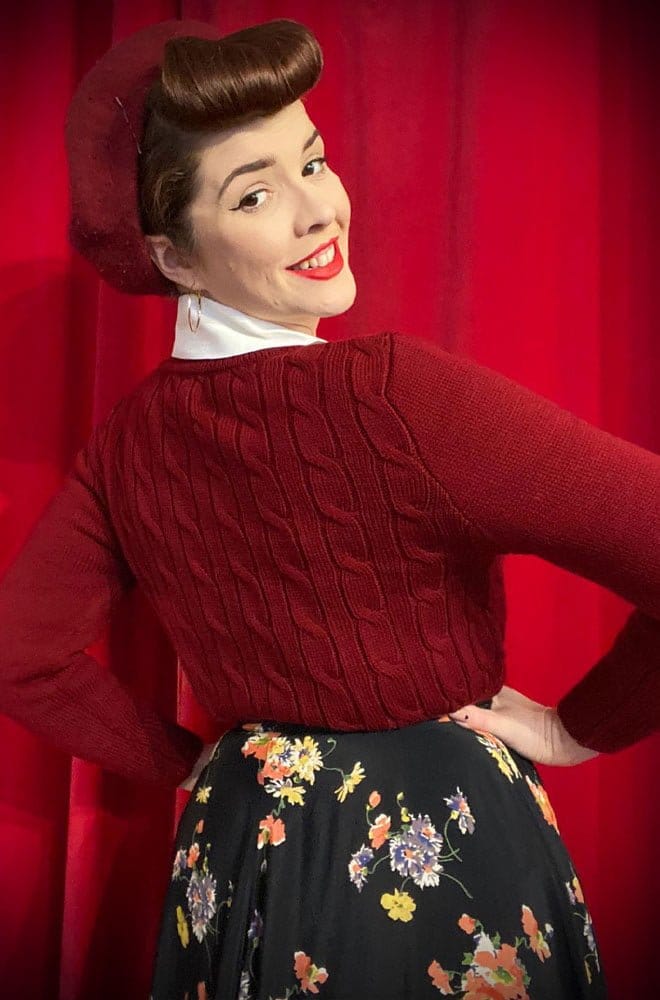 Wine 40s Cable Knit Cardigan image 1