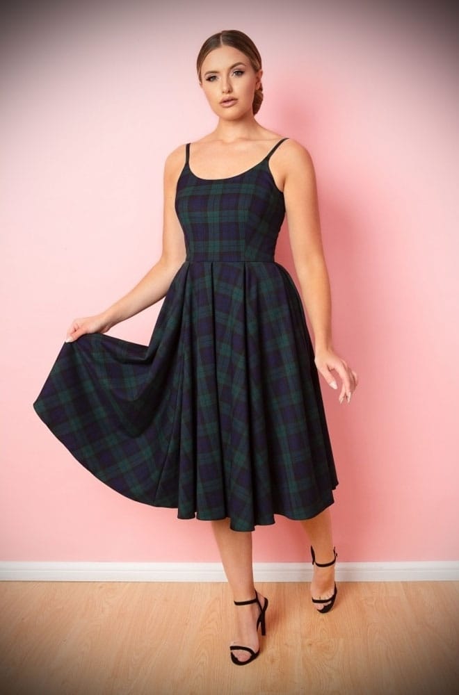 Stretch Tartan Priscilla Dress in Forest Green image 5