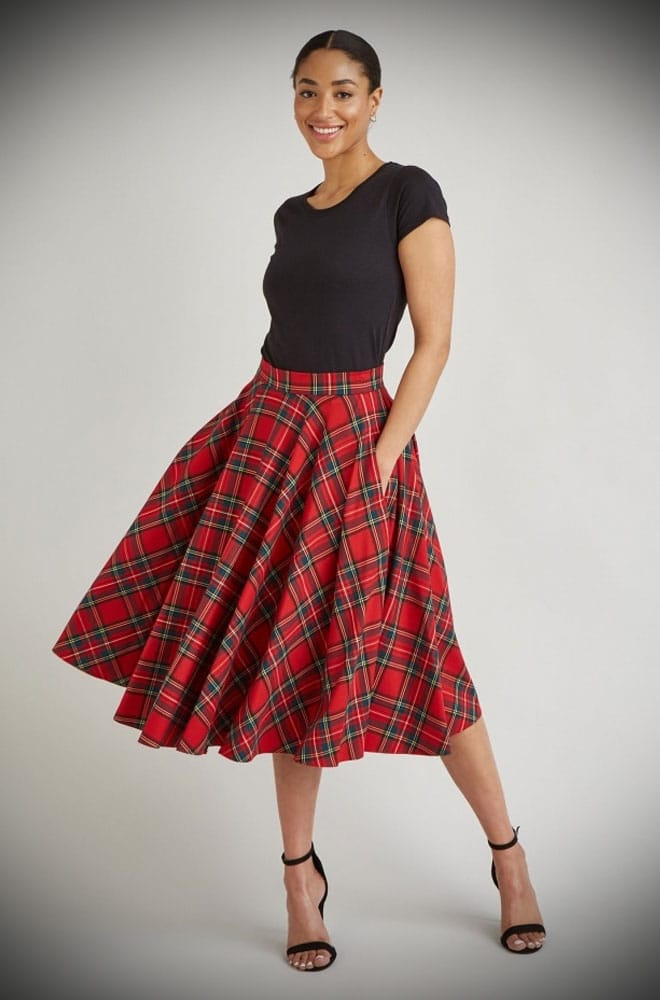 Red Tartan Swing Skirt image 6