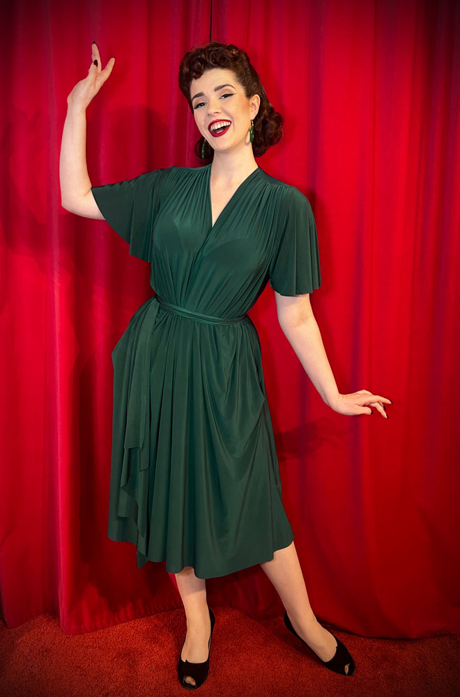 Pre-Order Green Flutter Sleeve Claudia Dress