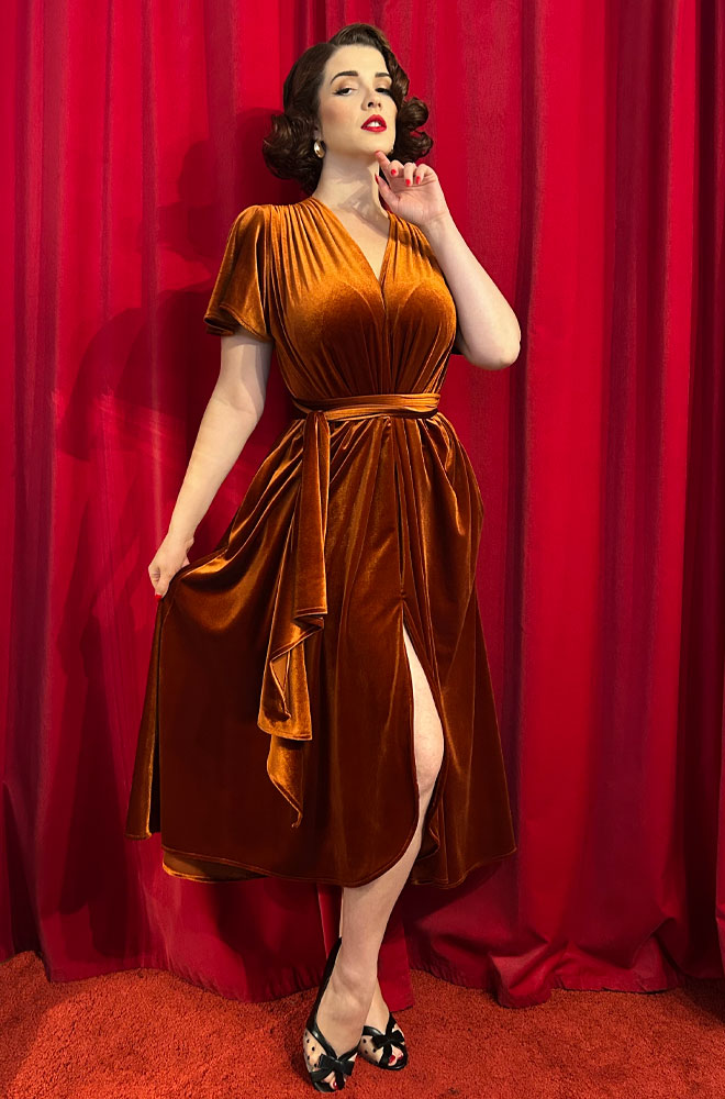 Pumpkin Velvet Midaxi Claudia Dress