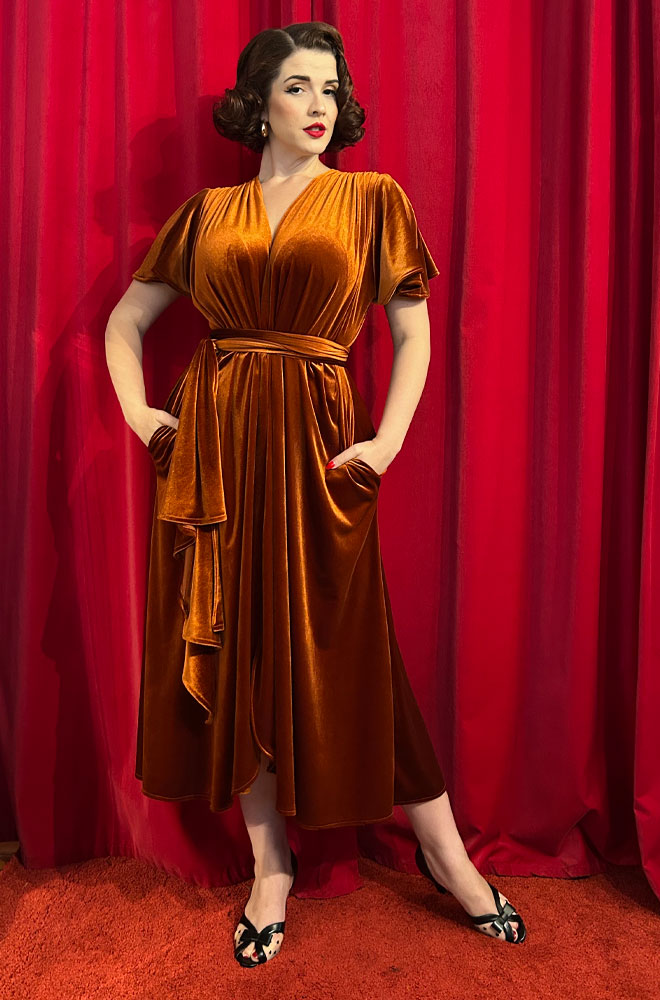 Pumpkin Velvet Midaxi Claudia Dress