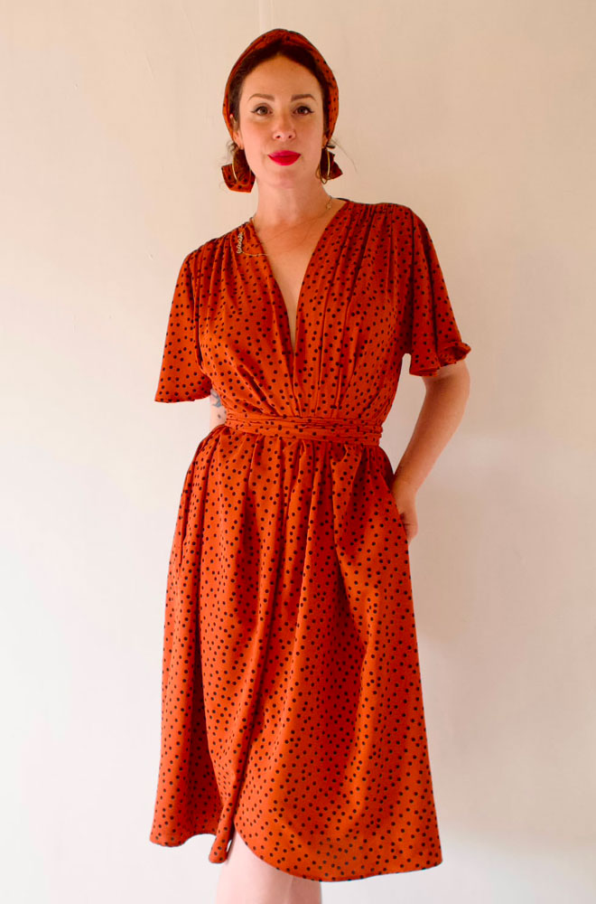 Pre Order Pumpkin Dotty Flutter Sleeve Claudia Dress