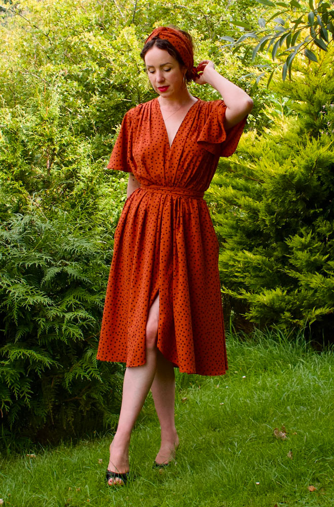 Pre Order Pumpkin Dotty Flutter Sleeve Claudia Dress