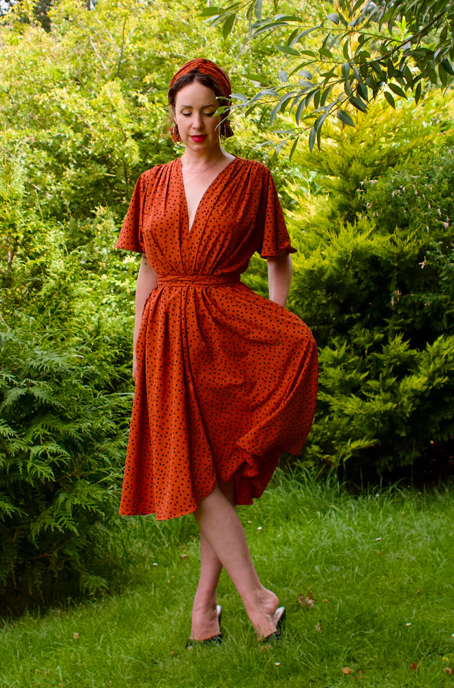 Pre Order Pumpkin Dotty Flutter Sleeve Claudia Dress