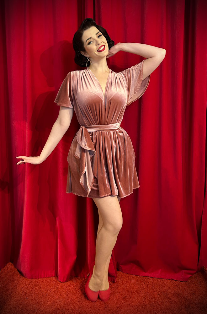 Dusky Pink Velvet Claudina Mini Dress