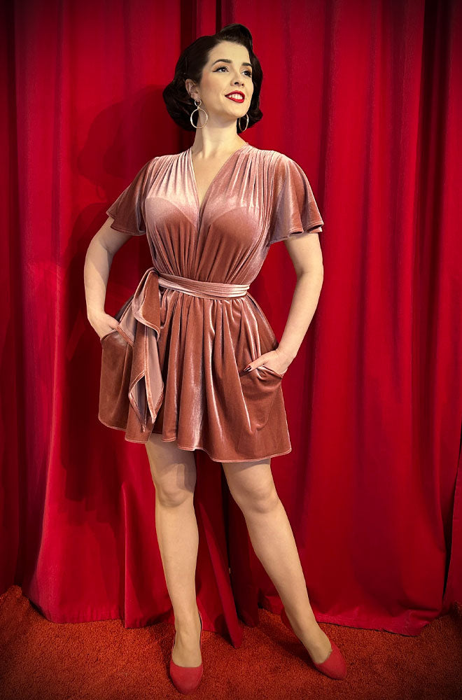 Dusky Pink Velvet Claudina Mini Dress