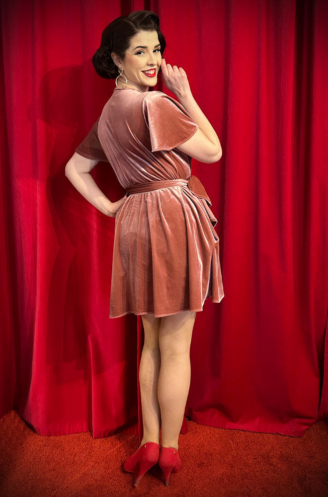 Dusky Pink Velvet Claudina Mini Dress