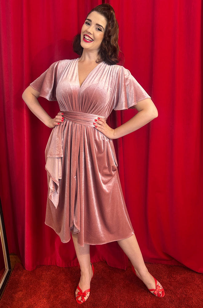 Dusky Pink Velvet Claudia Flutter Dress