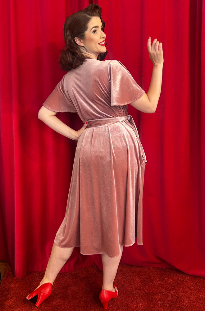 Dusky Pink Velvet Claudia Flutter Dress