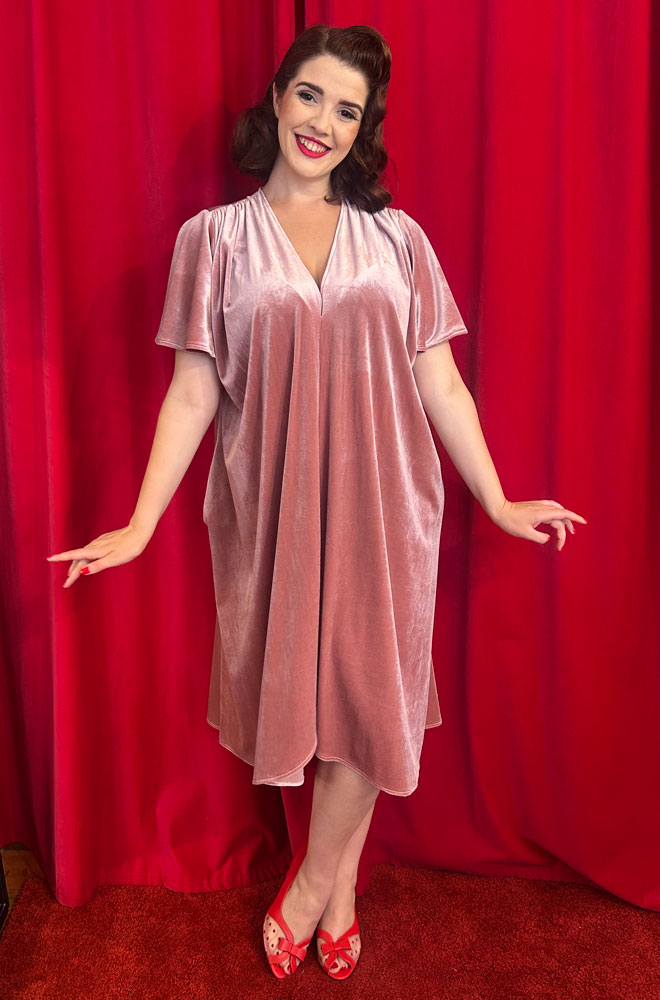 Dusky Pink Velvet Claudia Flutter Dress
