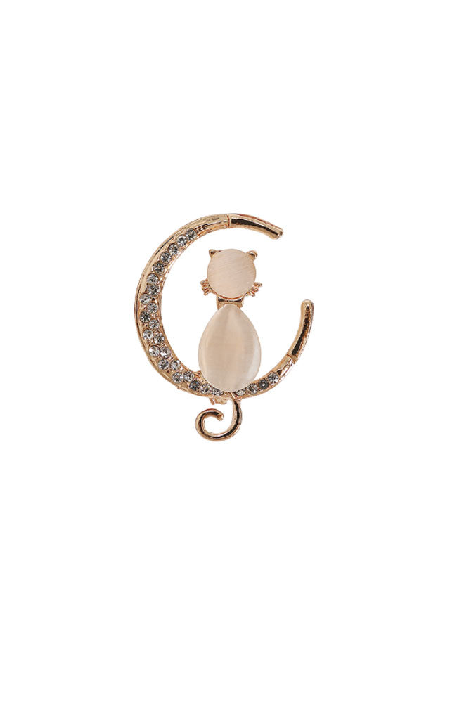 Cat and Moon Brooch