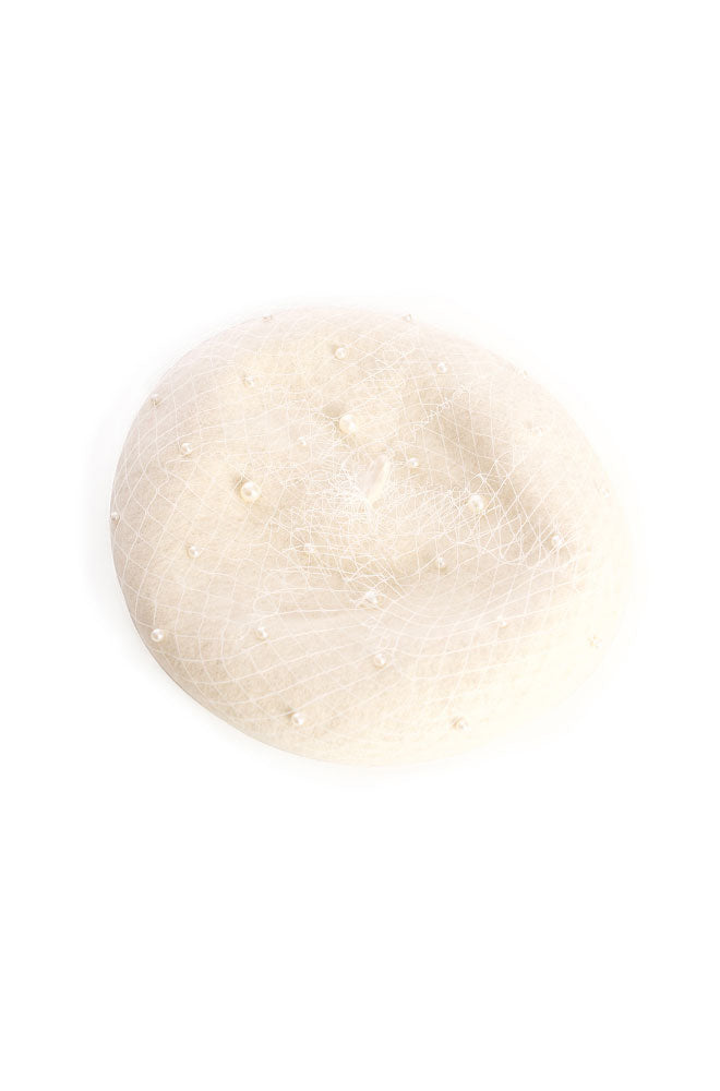 Cream Pearl Veiled Beret