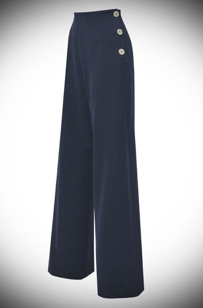 Navy 40s Wide Leg Trousers