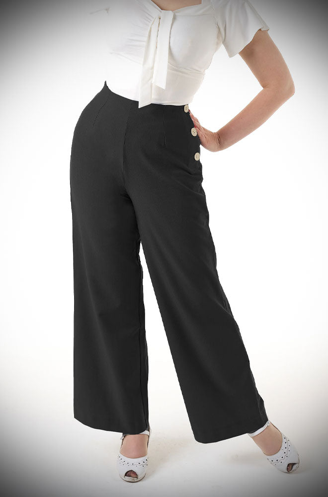 Black 40s Wide Leg Trousers