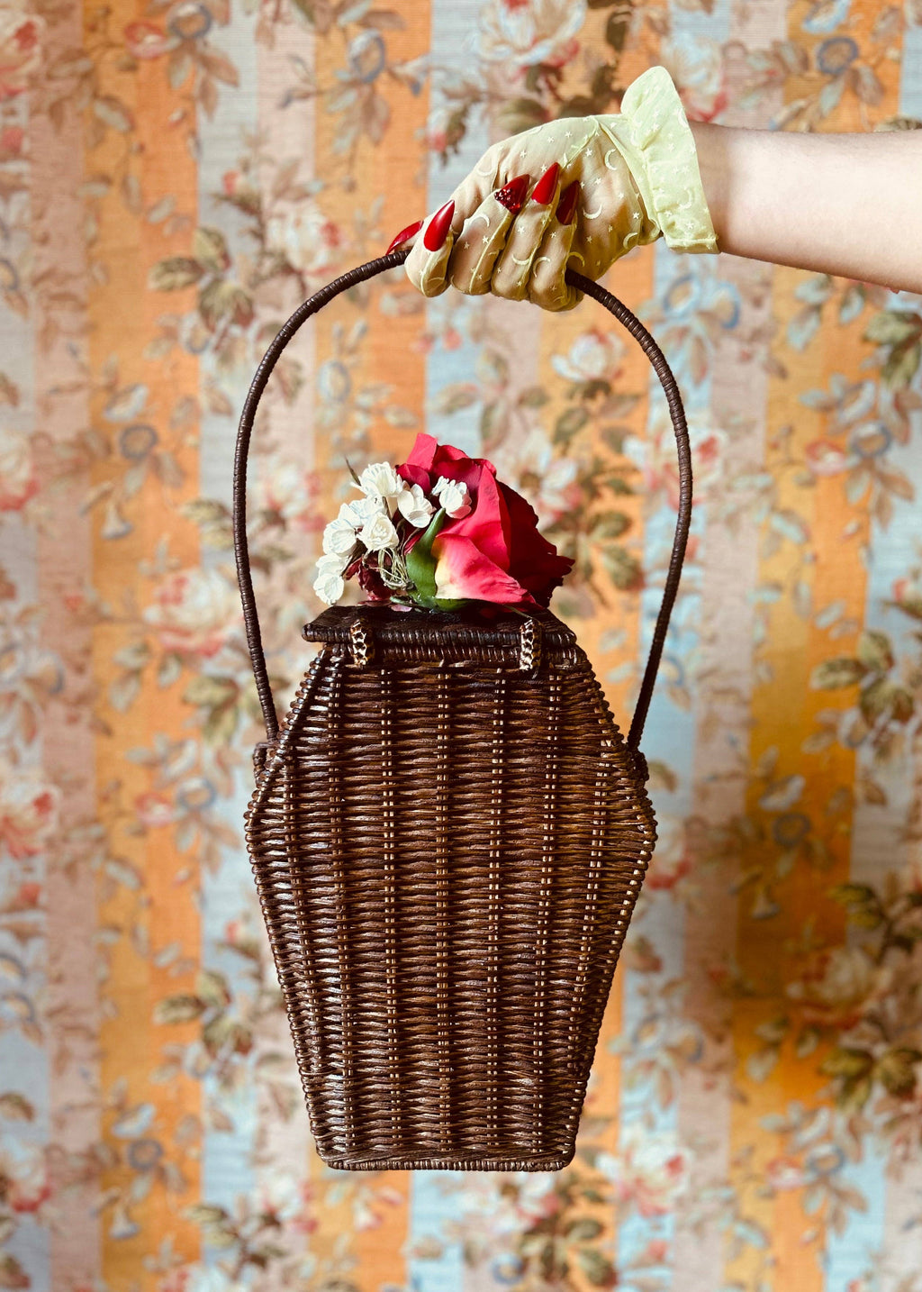Coffin Basket Handbag - Red Rose