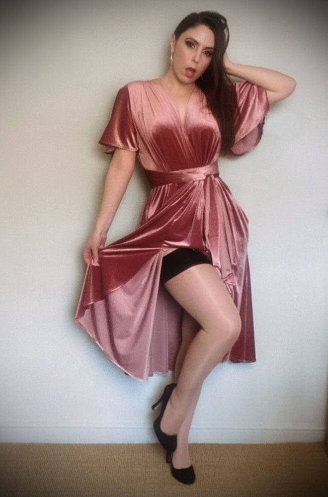 Dusky Pink Velvet Claudia Flutter Dress image 2