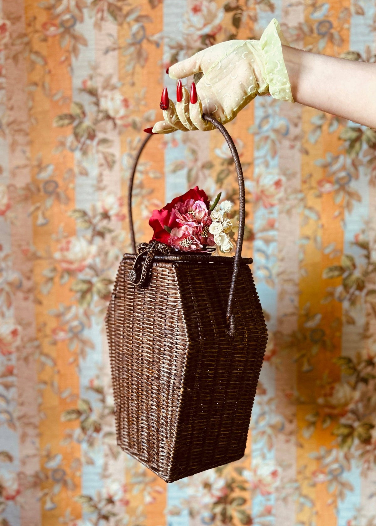 Coffin Basket Handbag - Red Rose