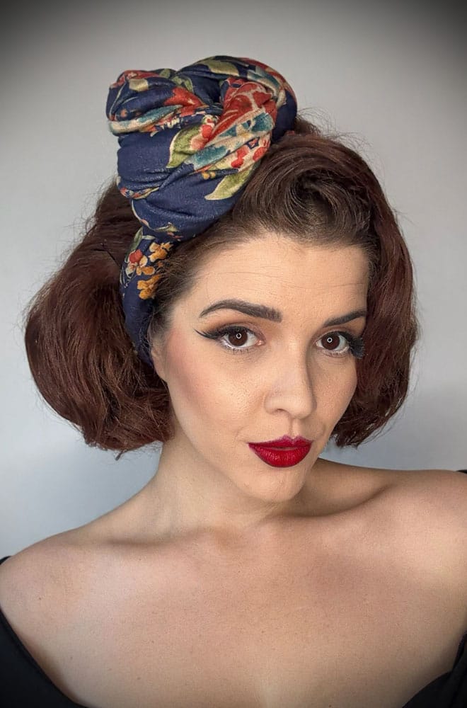 Navy Floral Velvet Hair Scarf image 0