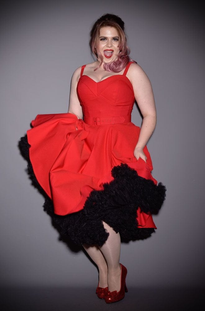 black dress red petticoat BLACK AND RED RUFFLE PETTICOAT DRESS