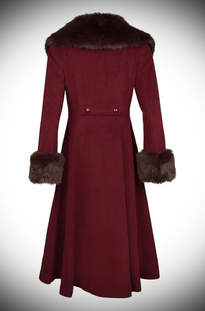 Burgundy Faux Fur Collar Swing Coat image 3