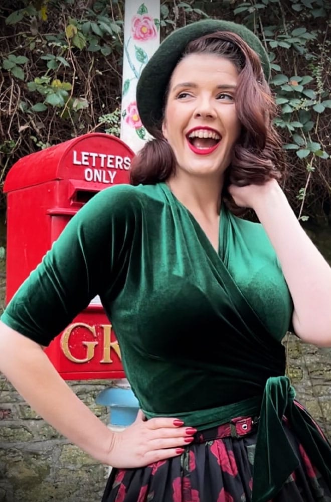 Green Velvet Wrap Top image 1