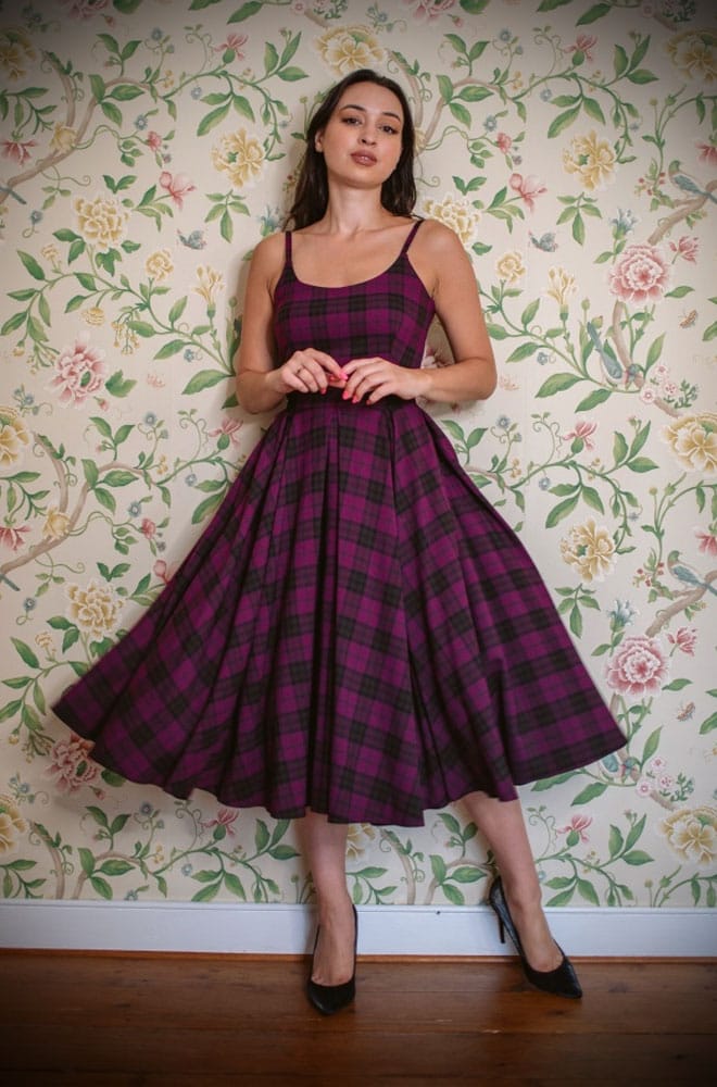 Stretch Tartan Priscilla Dress in Berry image 6