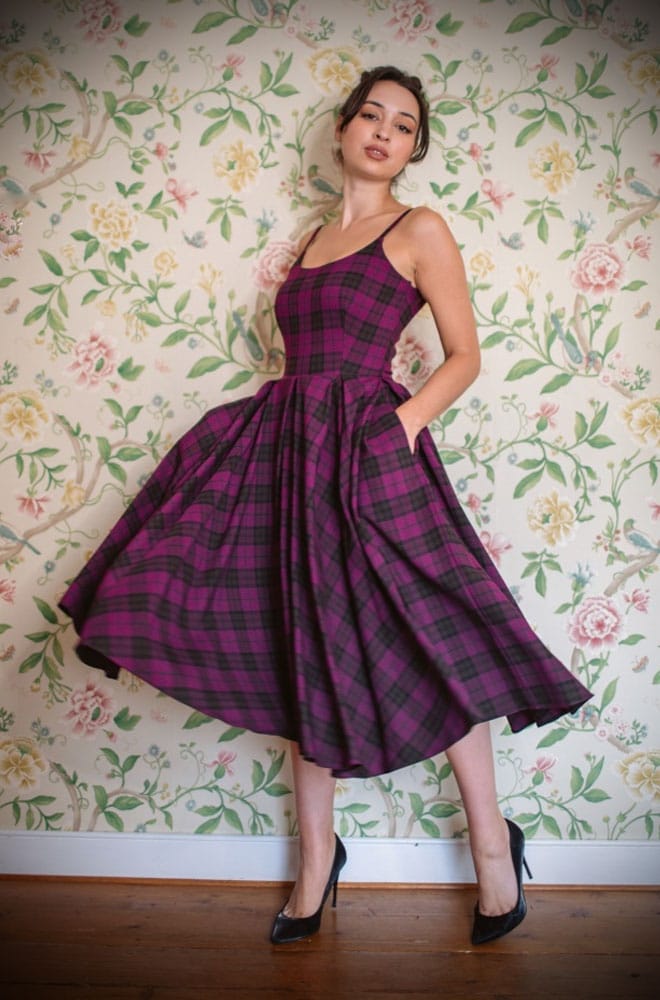 Stretch Tartan Priscilla Dress in Berry image 5